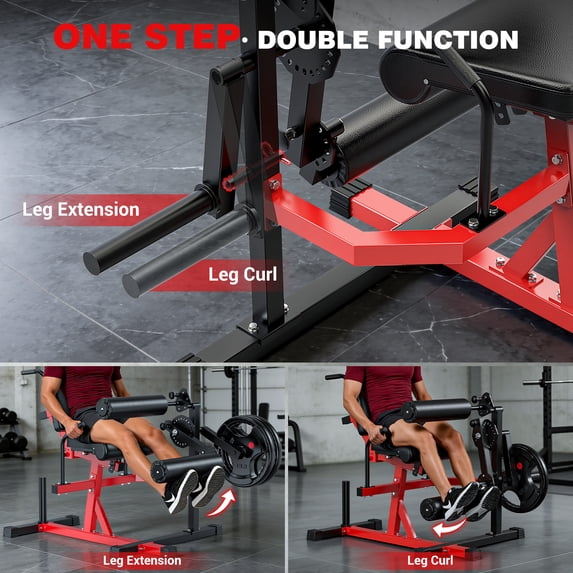 GIKPAL 2-in-1 Leg Extension and Curl Machine with 100lbs 2 inch Rubbe Weight Plates, Leg Curl Machine Leg Extension Machine for Home Gym