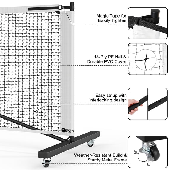 GIKPAL Durable Portable Pickleball Net Set with Lockable Wheels, 11/22ft