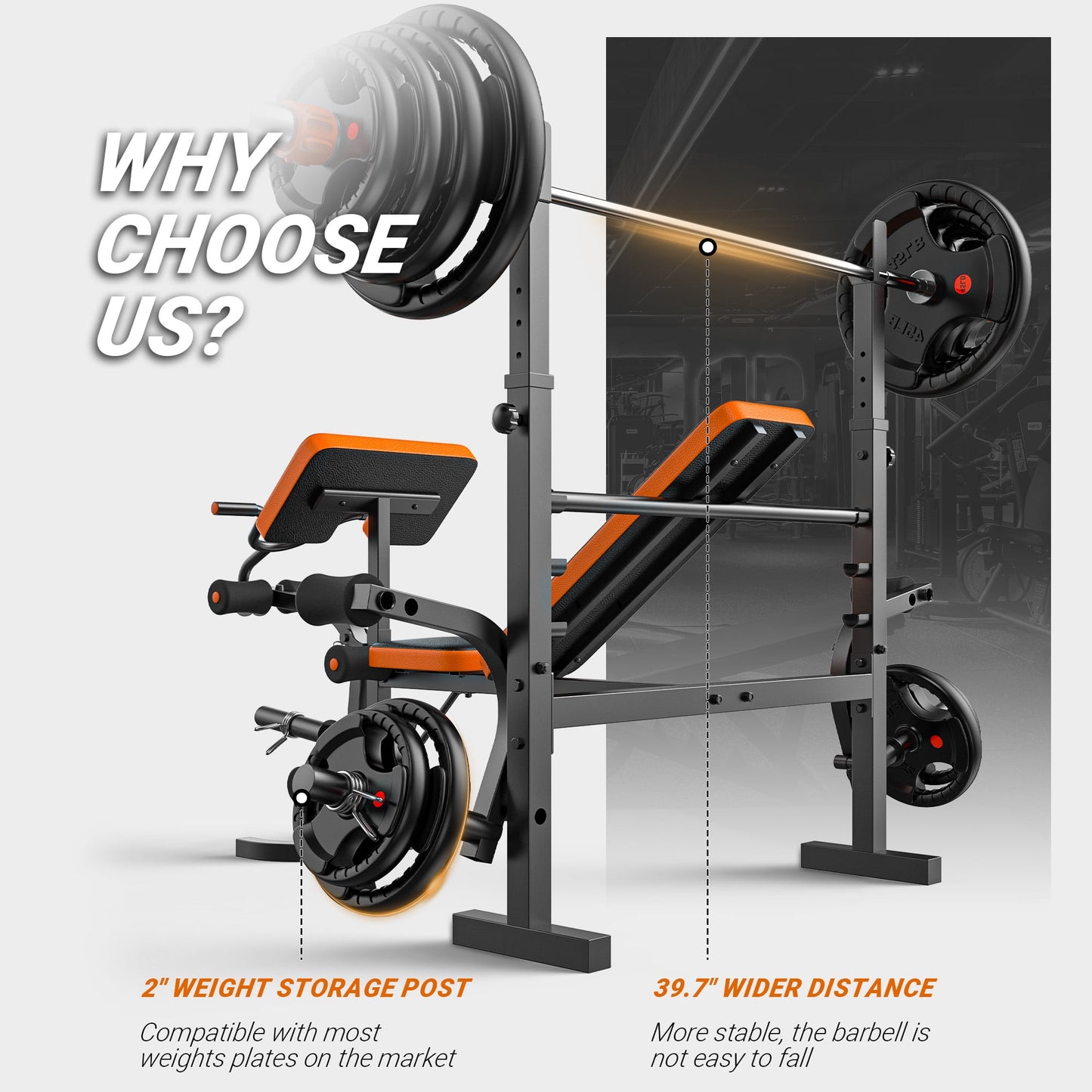 GIKPAL 6-in-1 Multi-Purpose Adjustable Weight Bench Workout Bench Set with Barbel Rack and Leg Developer for Home Gym Full Body Function Strength Training(excluding Barbell and Weight Plate)