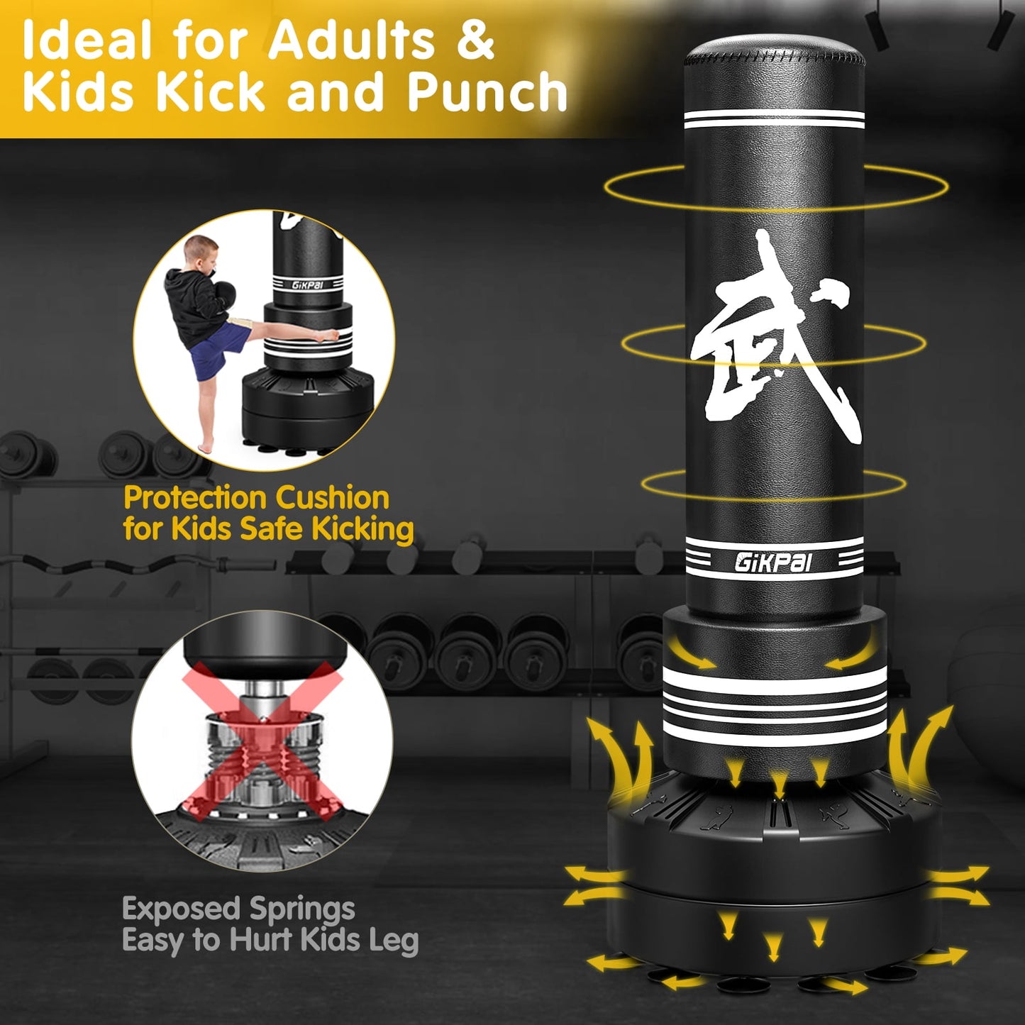 GIKPAL Freestanding Punching Bag 67'' -182lbs Heavy Boxing Bag Free Stand Kickboxing Bag with Boxing Gloves for Adults Youth Men