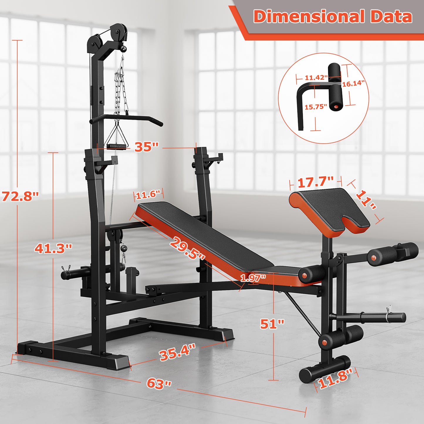 GIKPAL 800lbs 10-in-1 Multi-Function Adjustable Weight Bench Press Set with Row Machine & Lat Pull Down,Full Body Strength Training Workout Bench Exercise Equipment with Leg Developer, Preacher Curl