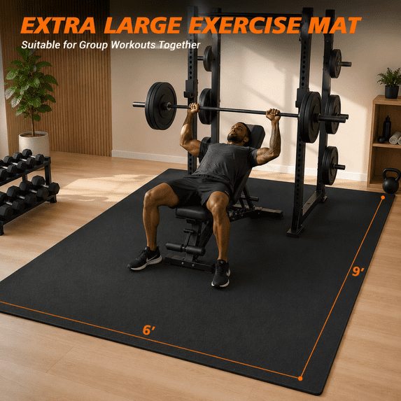 GIKPAL 9*6FT Large Exercise Mat, High-Density Non-Slip Workout Mat for Home Gym, Yoga, Pilates & Floor Fitness, Black