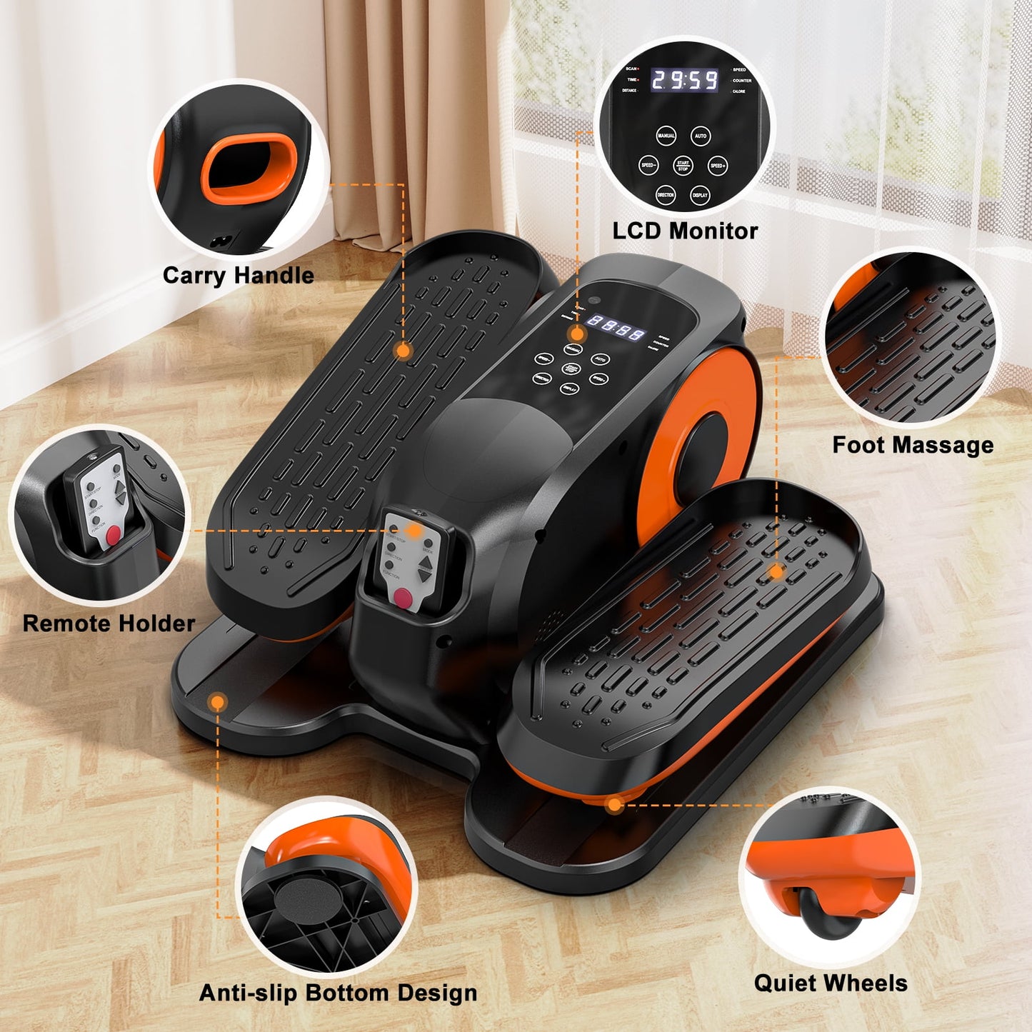 GIKPAL Under Desk Elliptical Machine,Portable Quiet Compact Leg Exerciser with Remote Control and LCD Display Monitor