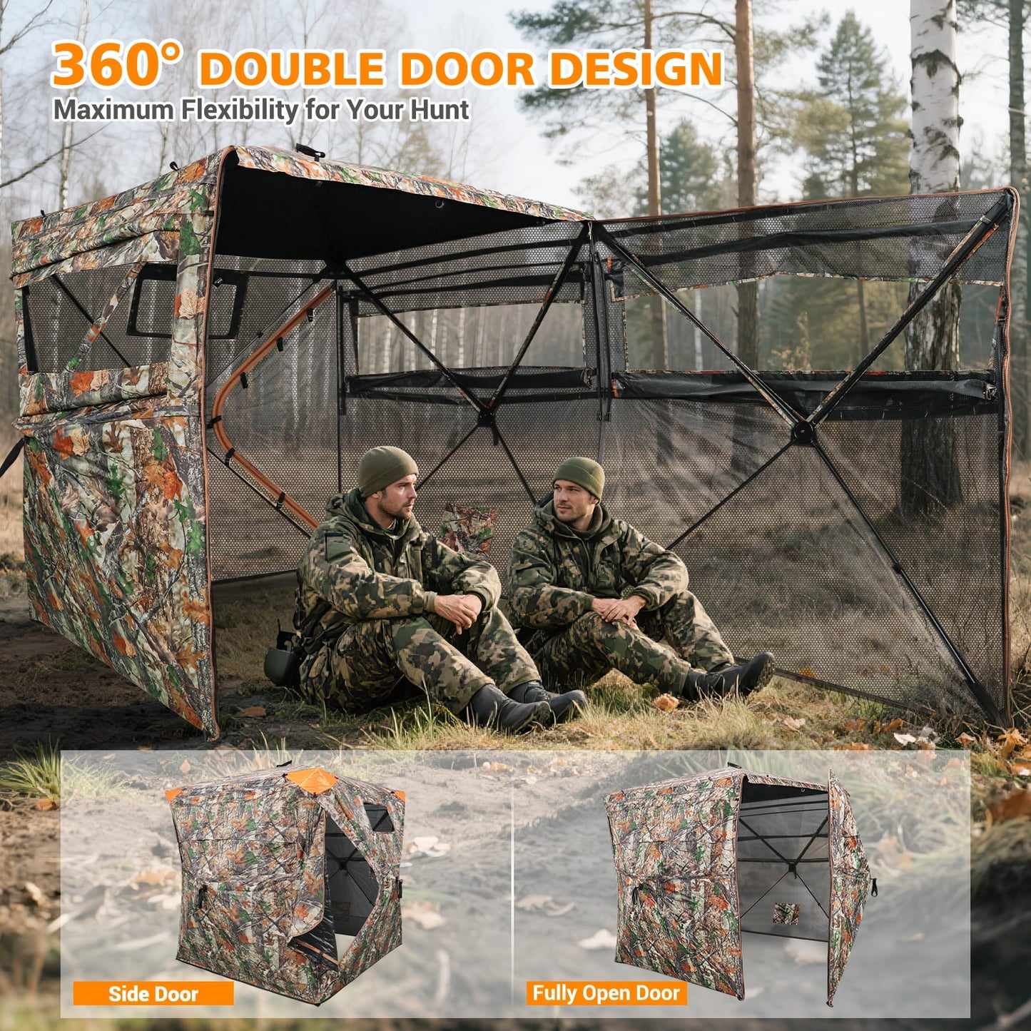 GIKPAL Portable 360-Degree See Through Hunting Blind for 2-3 People with Tie-Downs and Carrying Bag, Ideal for Deer, Duck, and Turkey Hunting