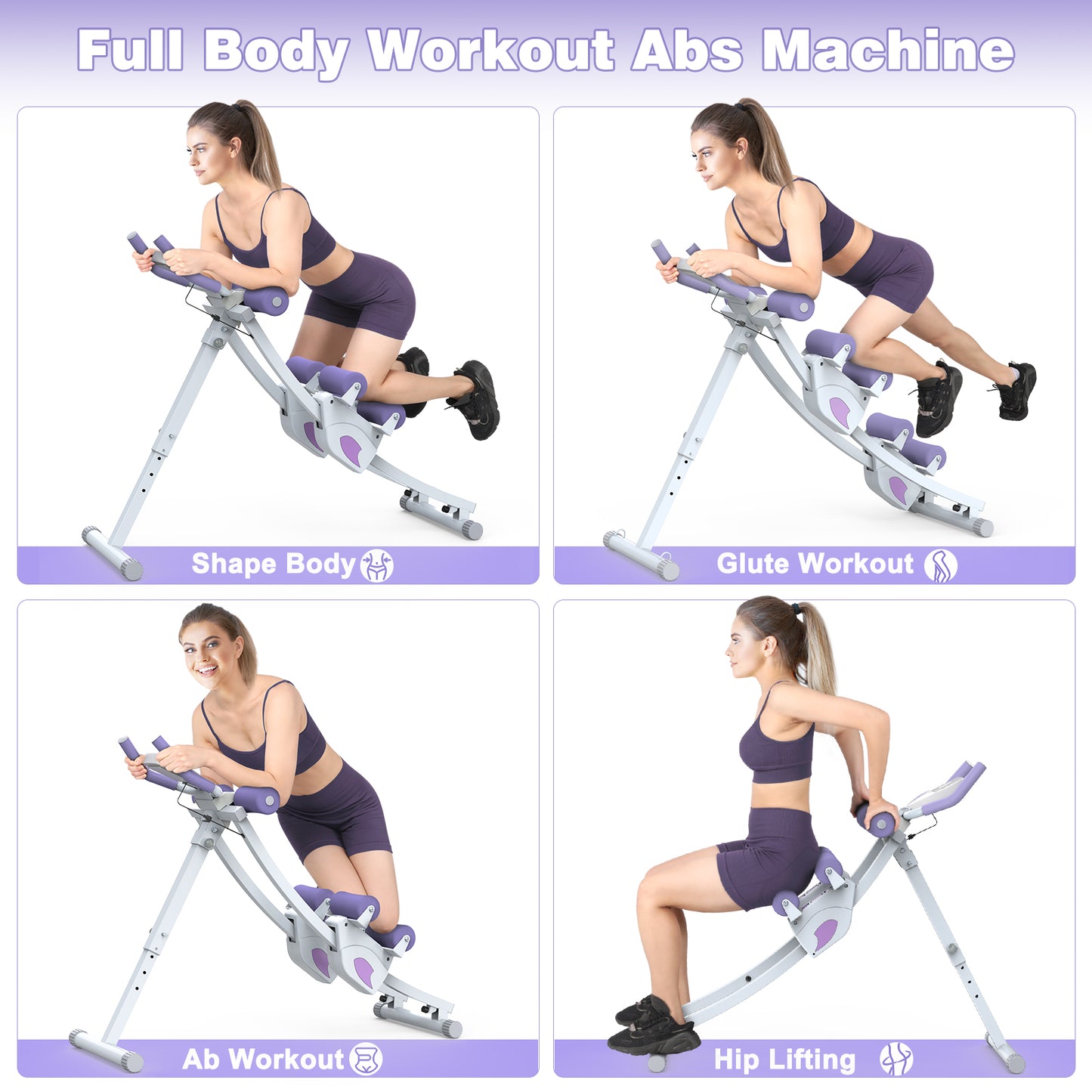 GIKPAL Fitness Ab Machine, 4 Adjustable Resistance Levels Ab Workout Equipment for Home Gym, Height Adjustable Ab Trainer, Foldable Fitness Equipment.440lbs Weight Capacity