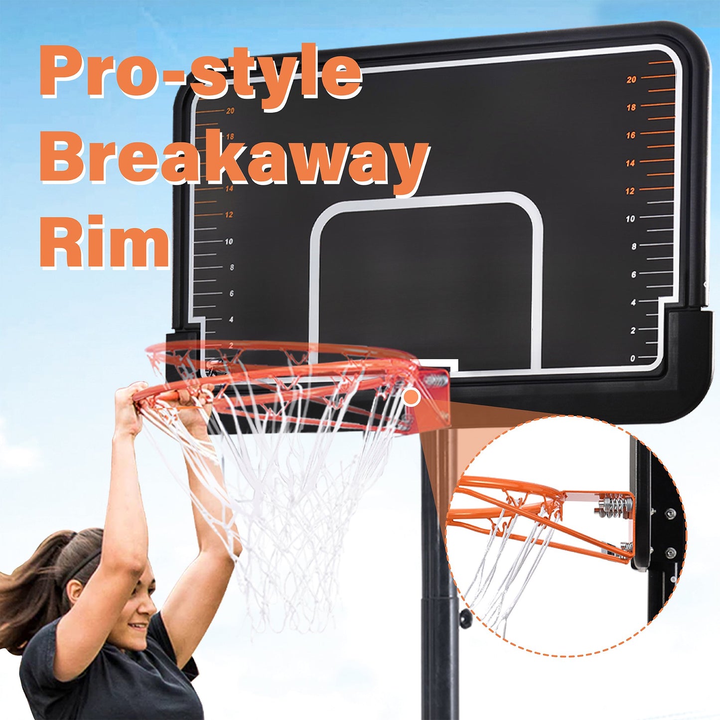 Portable Basketball Hoop & Goal with Vertical Jump Measurement, Outdoor Basketball System with 6.6-10ft Height Adjustment for Youth, Adults