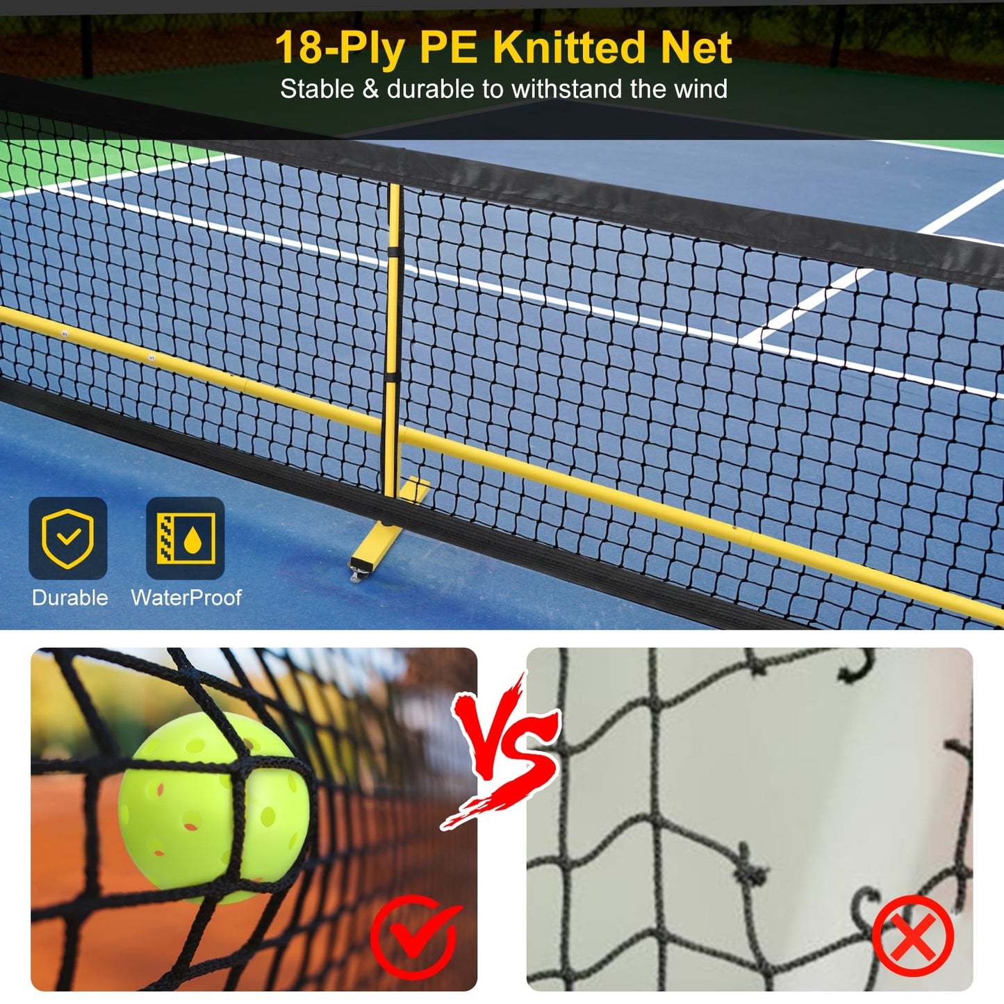 GIKPAL 22FT Portable Pickleball Net Set w/ Locking Wheels - Complete Beginner Kit (Net, 4 Paddles, 6 Balls, Bag, Line Markers)
