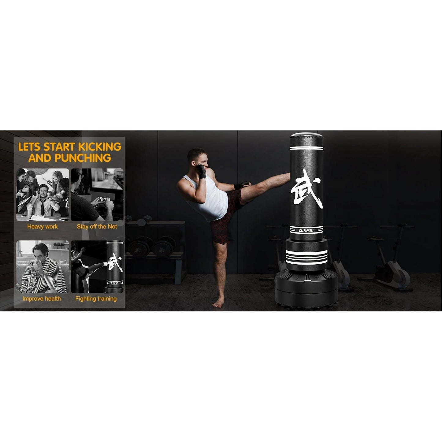 GIKPAL Punching Bag 67"-182lbs Heavy Boxing Bag with Stand for Adult Youth Kids - Freestanding Kickboxing Bag for Home Gym Office
