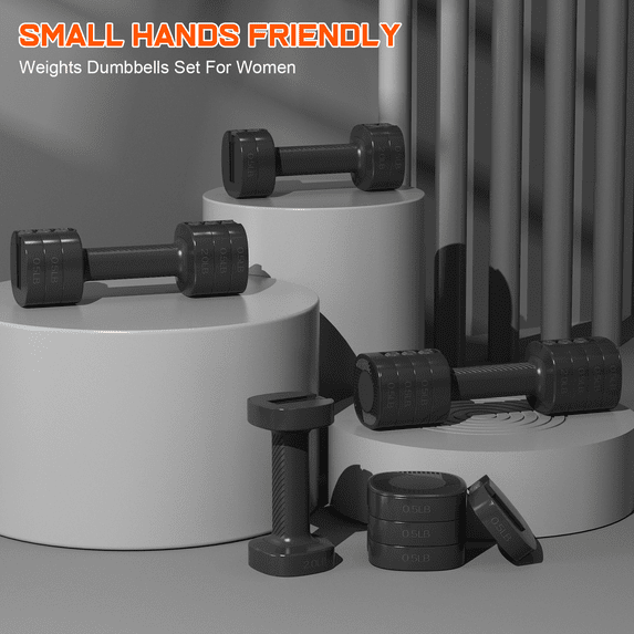 GIKPAL 5lbs*2 Adjustable Dumbbells Set, 4-in-1 Free Weights for Women, Each 2lb 3lb 4lb 5lb Hand Weights for Home Gym, Black