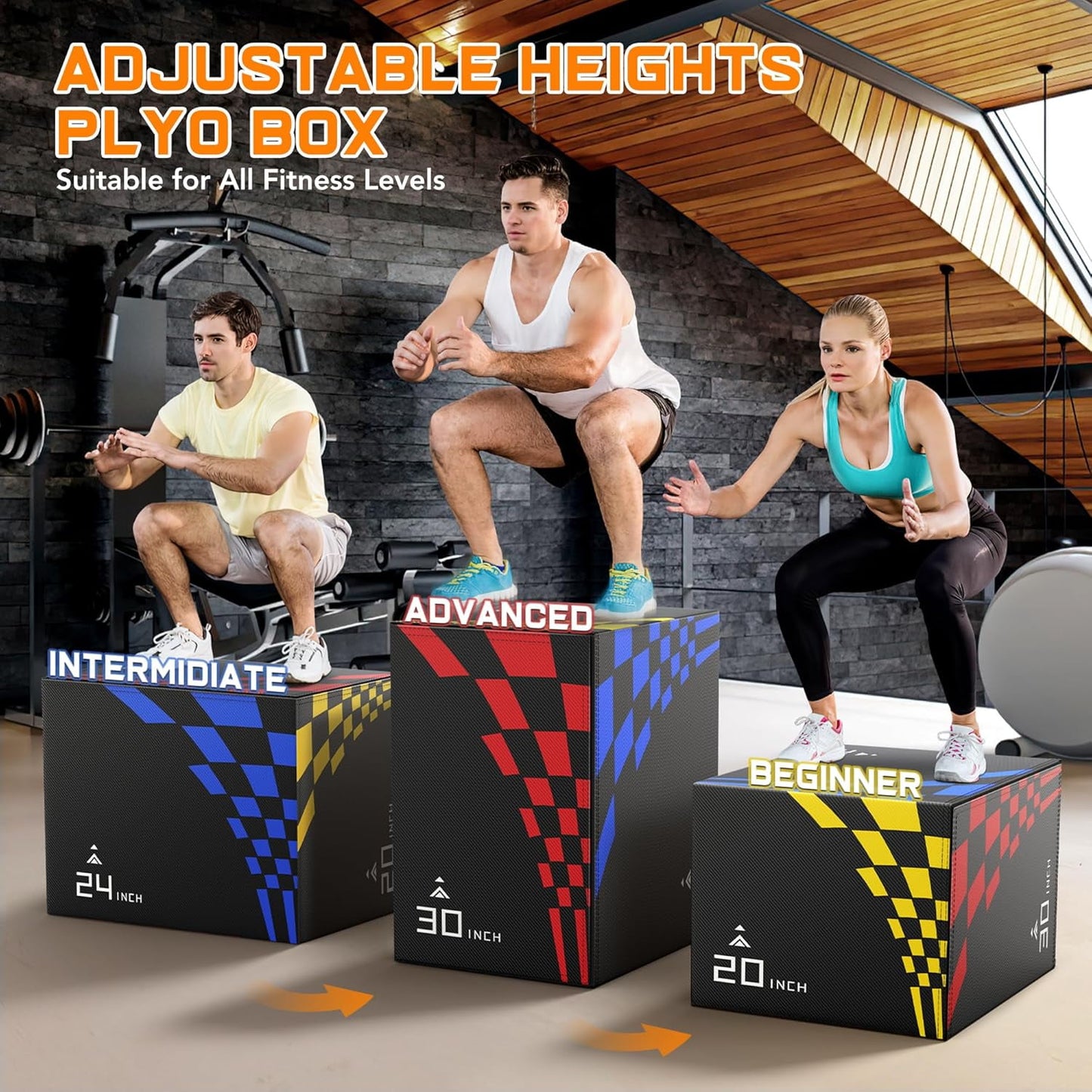 GIKPAL 3 in 1 - 14"x16"x20" Foam Plyometric Box,Stable Plyo Box with 3MM Anti-Slip Particles for Home Gym Jumping Exercise, Weight 22lbs
