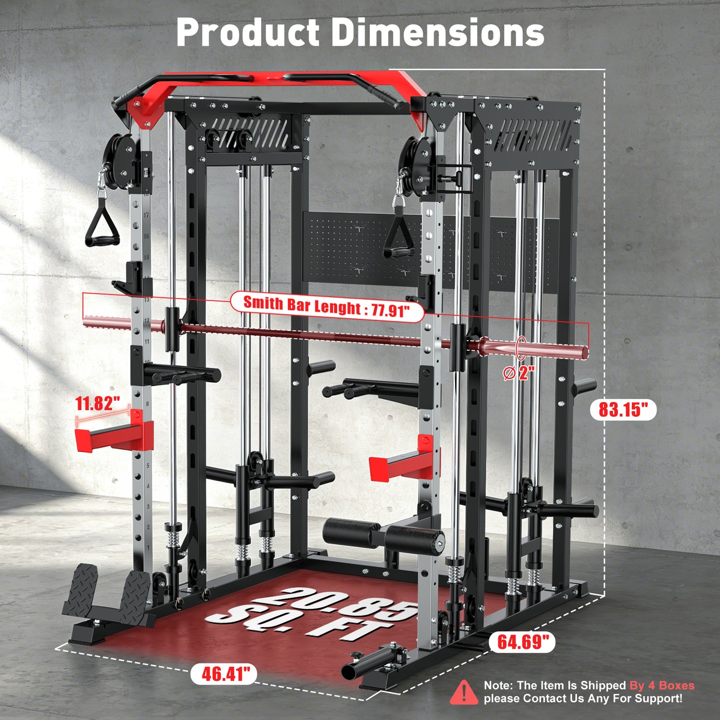 BEARBRO Multi-Function Smith Machine Home Gym, Heavy Duty 2300LBS Power Rack with 230lbs Weight Plates