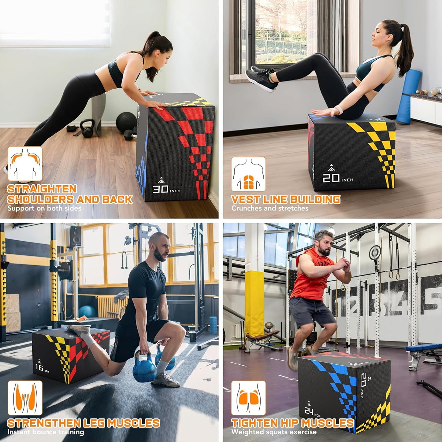 GIKPAL 3 in 1 - 14"x16"x20" Foam Plyometric Box,Stable Plyo Box with 3MM Anti-Slip Particles for Home Gym Jumping Exercise, Weight 22lbs