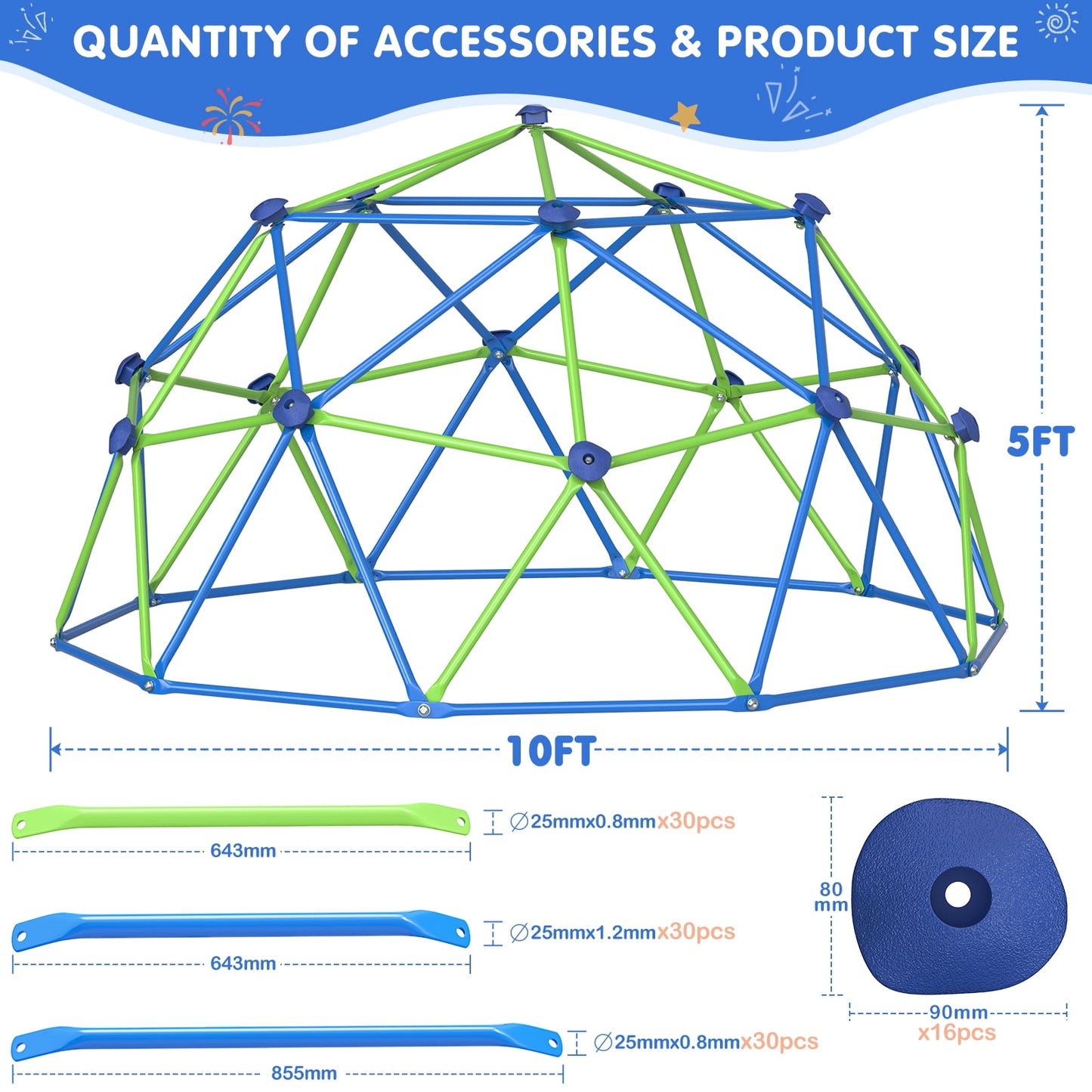GIKPAL 10FT Dome Climber with Swing Set for Kids 3 to 10 Outdoor Play Equipment, Supports up to 1000lbs Jungle Gym, Anti-Rust, Easy Assembly, Yellow+Green