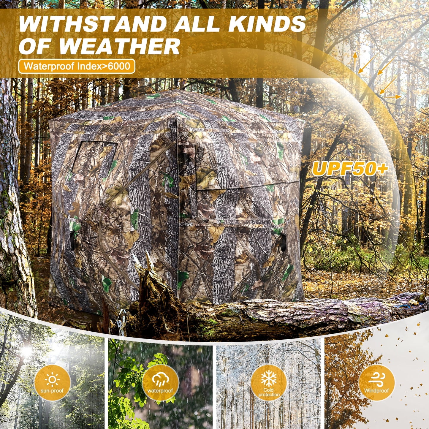 GIKPAL Portable 360-Degree See Through Hunting Blind for 2-3 People with Tie-Downs and Carrying Bag, Ideal for Deer, Duck, and Turkey Hunting