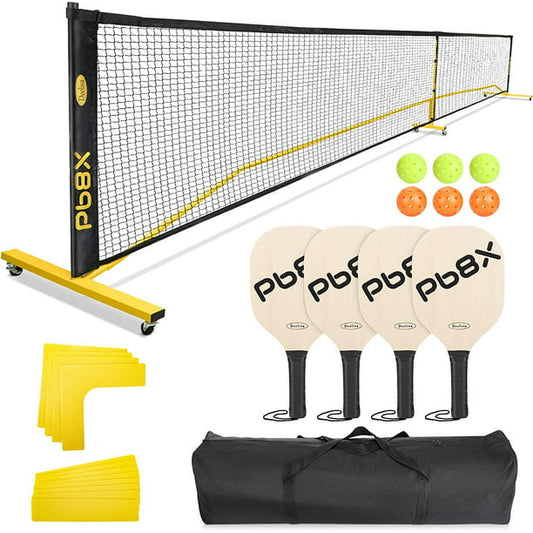 Deeliva Pickleball Set with Portable Pickleball Net (Net + 4 Paddles + 6 Pickleballs + a Carry Bag+ a set of court line maker) for Beginners Indoor Outdoor Play