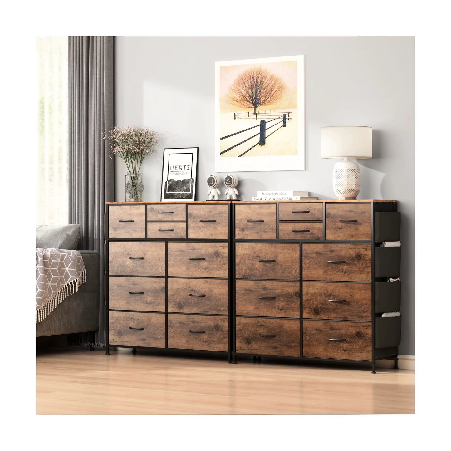 Renfox 10 Drawer Dresser, Chest of Drawers for Bedroom with Side Pockets