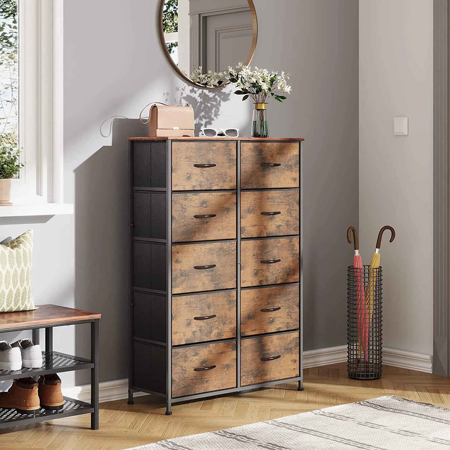 Renfox Tall Dresser for Bedroom with 10 Drawers