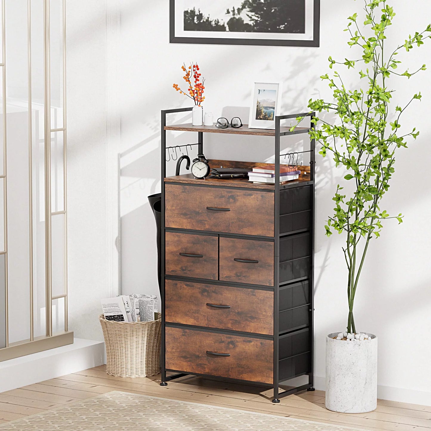 Renfox 5-Drawers Dresser, Dressers & Chests of Drawers for Entryway