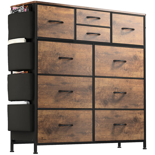 Renfox 10 Drawer Dresser, Chest of Drawers for Bedroom with Side Pockets