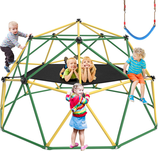 GIKPAL Climbing Dome, 10FT Dome Climber with Hammock for Kids Outdoor Play Equipment, Supports up to 1000lbs Jungle Gym, Anti-Rust, Easy Assembly,Yellow+Green