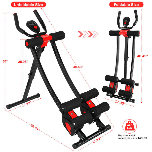 GIKPAL Ab Machine, Ab Workout Equipment for Home Gym Foldable Core & Abdominal Trainer Women Exercise Fitness Equipment with LCD Display