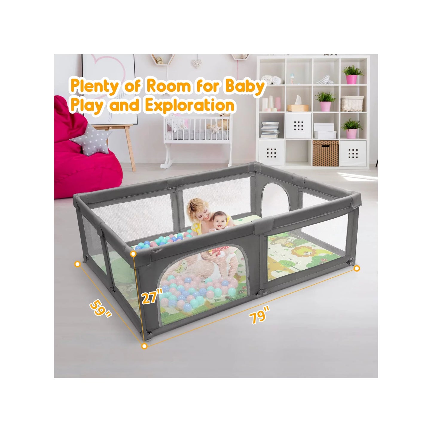 Renfox 79x59Inch Extra Large Kid Baby Playpen Baby Playard