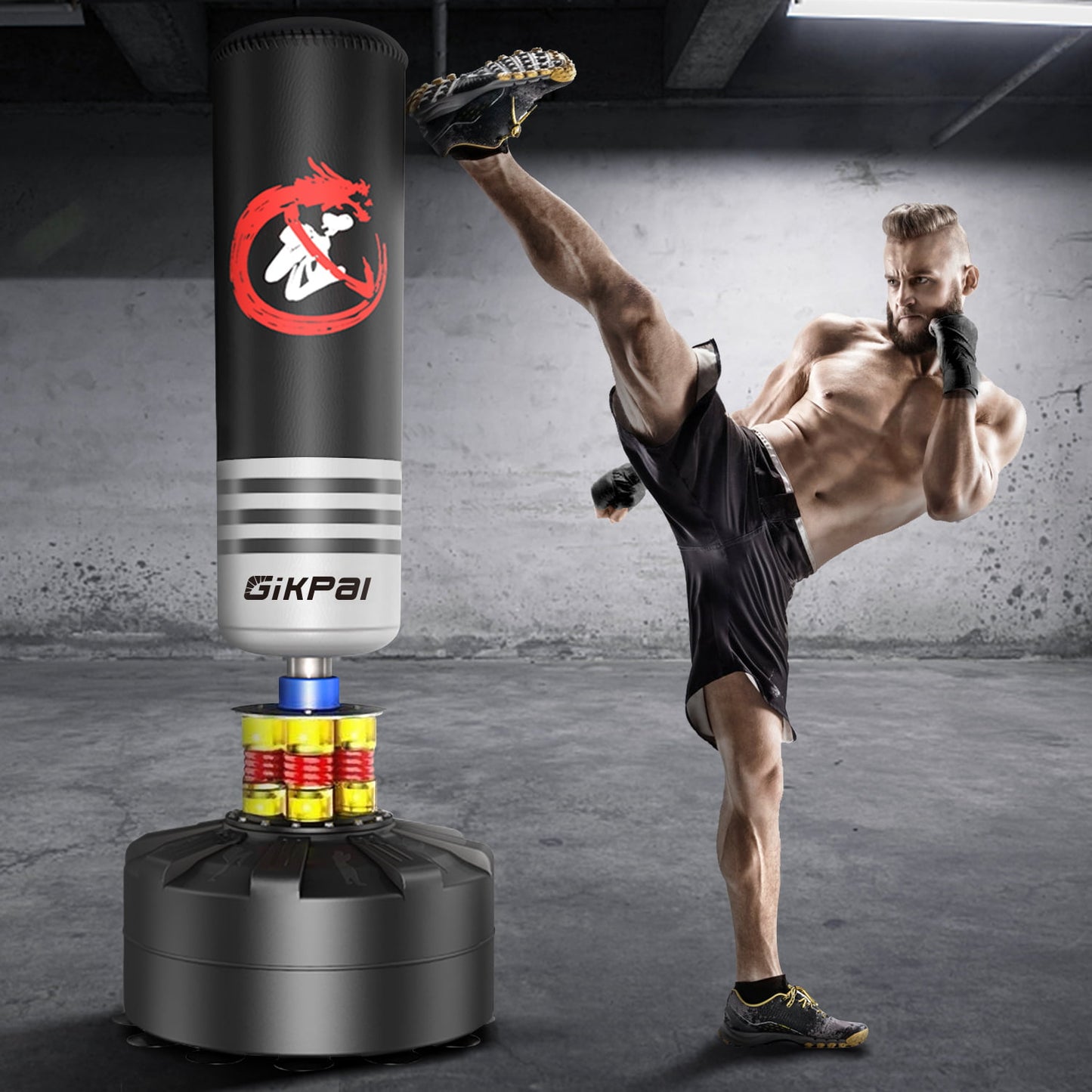 GIKPAL Punching Bag, 70'' Freestanding Heavy Boxing Bag with Stand for Adult Teens Kids, Kickboxing Bag with 12 Suction Cup Base for Home Office Gym