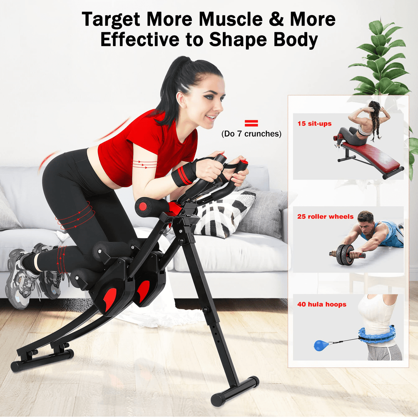 GIKPAL Ab Machine, Ab Workout Equipment for Home Gym Foldable Core & Abdominal Trainer Women Exercise Fitness Equipment with LCD Display