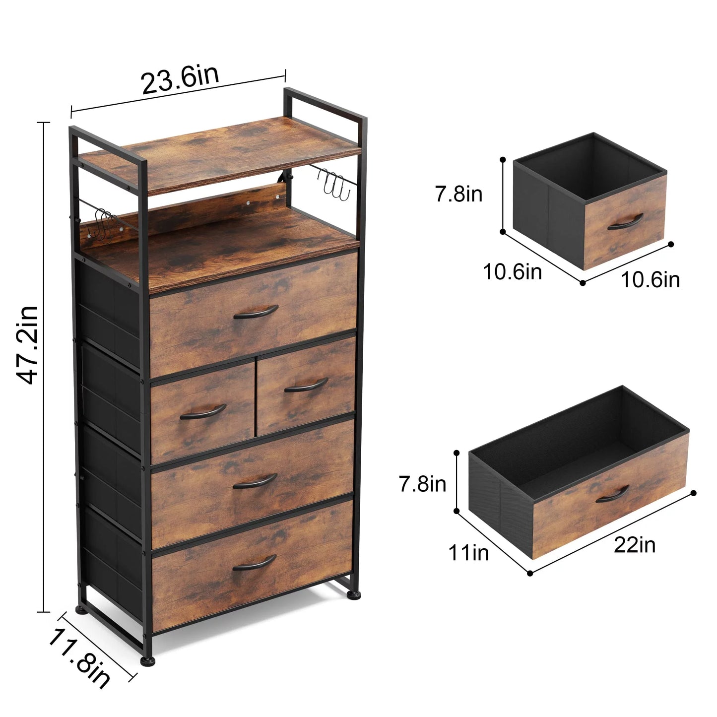 Renfox 5-Drawers Dresser, Dressers & Chests of Drawers for Entryway