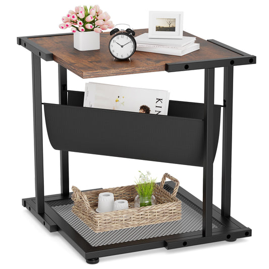 Renfox Side Table, End Table with Magazine Holder Living Room